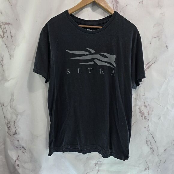 Sitka T Shirt Mens Large Black Tee Short Sleeve Crew Neck Gray Logo - Picture 1 of 10